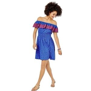 Lilly Pulitzer Kalama Off-The-Shoulder Smocked Mini Dress Embroidered M NWOT